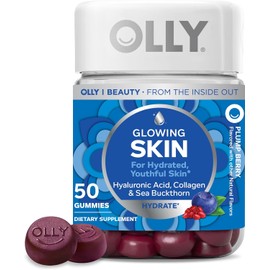 OLLY Glowing Skin Collagen Gummy, Hydrated, Youthful Skin, Hyaluronic Acid, Sea Buckthorn, Chewable Supplement, Berry, 25 Day Supply - 50 Count