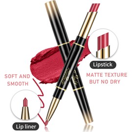 Lápiz Labial 2 En 1 Resistente Al Agua, Delineador De Labios Y Lápiz Labial Combinado, Lápiz Labial De Doble Punta, Delineador De Labios Automático, Lápiz Labial Mate Resistente Al Agua Que No Se Decolora Y Antiadherente (12#, lip)