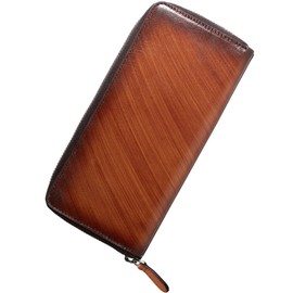 Dom Teporna Men's Long Wallet, Genuine Leather, Gradient Leather, Large Capacity, Anti-skimming, YKK Round Zipper, Coin Purse, Card Slot, darkbrown
