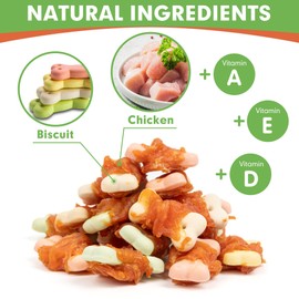 MON2SUN Dog Treats, Mini Chicken Wrapped Biscuits with Added Vitamins, Healthy Training Snacks for Small Medium and Large dogs, 10.58oz