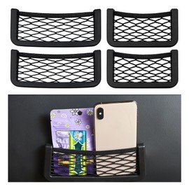 Wevdn 4 PCS Car Pocket Phone Net, Elastic Storage Net Pocket with ABS Plastic Frame, Adhesive Seat Side Back Nylon Mesh Net Phone Purse Holder Pocket Organizer, Car Accessories