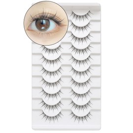 10 Pairs Brown False Eyelashes Clear Band Cartoon False Eyelashes Japanese Anime Cosplay Brown Eyelashes Asian False Eyelashes Natural Look Like Individual Cluster (A03)