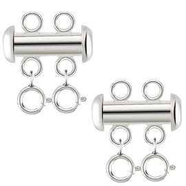 PH PandaHall 925 Sterling Silver Layering Clasps, 2pcs Detangler Spacer Tube Clasp Separator for Stackable Bracelet Chains Necklace Multi Strand Layer Clasp for DIY Earring Jewelry Crafts Making