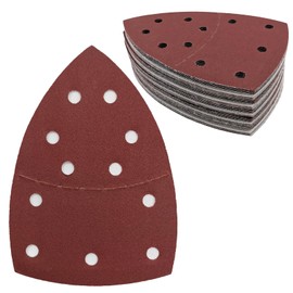 50 pcs Mouse Sander Pads, 11- Hole 240 Grits Mouse Sander Sandpaper Hook and Loop Sanding Pads 108x155 mm Triangle Multi Tool Sander Pads for Sanding and Polishing