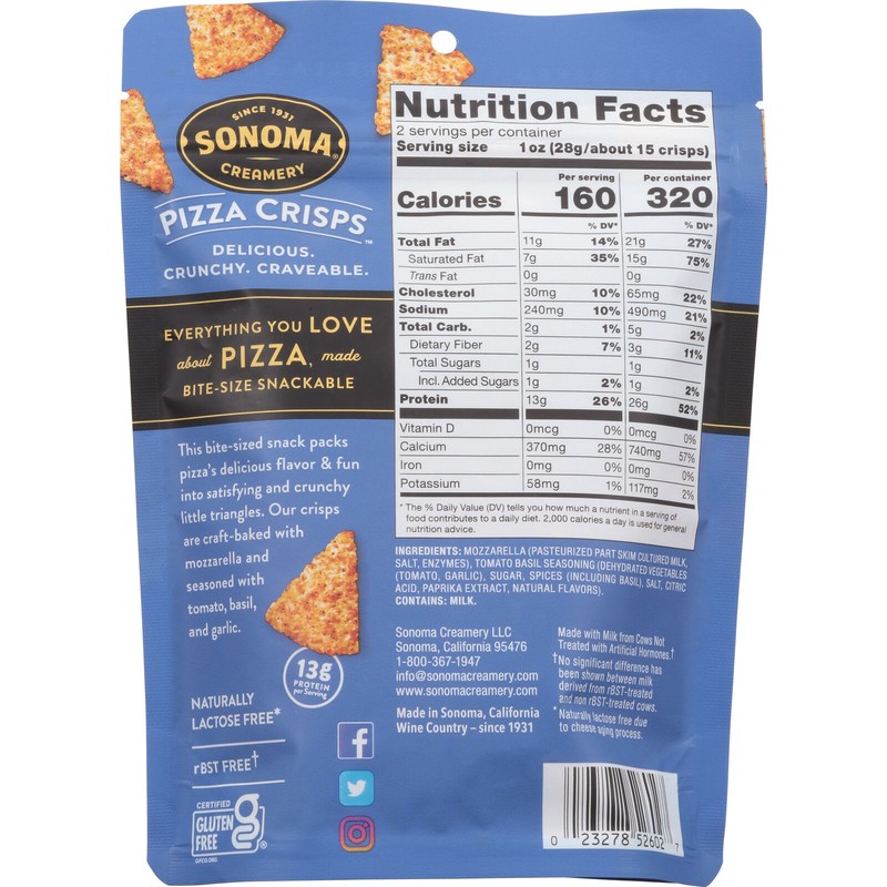 Sonoma Creamery Cheese Crisps Tomato Basil Pizza 2 oz (Pack
