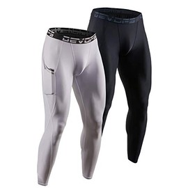 DEVOPS 2 Pack Men's Compression Pants Athletic Leggings with Pocket (X-Large, Black/White)