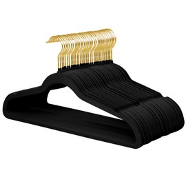 ManGotree Velvet Coat Hangers with 360° Swivel Gold Hook, Non-Slip Felt Suit Hangers, Ultra-Slim Space Saving Clothes Hanger, Sturdy for Jacket, Shirt, Dress, Pants (36 Pack, Black)