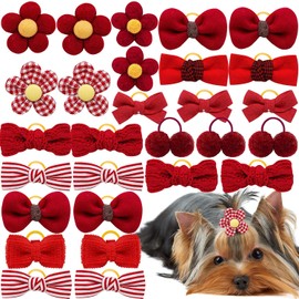 20 lazos para el pelo para perros pequeños con bandas de goma, lazos rojos para el pelo de cachorro, mezcla hecha a mano, lindos lazos para perros para día festivo, accesorios para el pelo