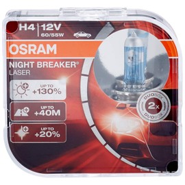 Osram Night Breaker Laser, H4 Halogen, Headlight Bulb, Night Breaker Laser, White