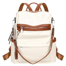 ALTOSY Genuine Leather Backpack Purse for Women Convertible Shoulder bag Soft Crossdody Bag Large Elegant Casual Daypacks(S108 Beige/Brown)
