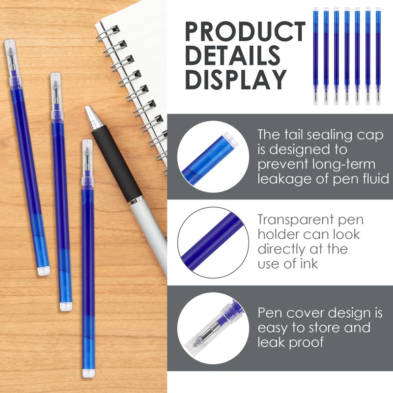12-Pack Erasable Pen Refills, Compatible with Pilot Frixion Pens, Blue