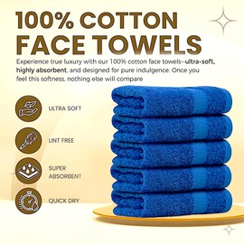 Towelogy® Cotton Face Cloths - Super Soft, Ultra Absorbent & Non Abrasive Flannel Wash Cloths - Luxuriously Plush and Large 33x33cm Face Towels for Ultimate Luxury (Royal Blue)