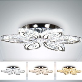 CLAIRDAI 20" Dimmable Modern Crystal Chandelier Flower Led Ceiling Light K9 Crystal Pendant Light Chandelier Led Acrylic Crystal Ceiling Light for Bedroom Living Room Dining Room