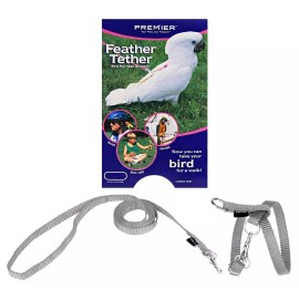 Premier Feather Tether Bird Harness and Leash LARGE GRAY For Larger Macaws