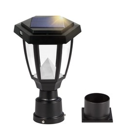 FUDESY Solar Lamp Post Light Outdoor, Waterproof LED Fence Post Lights Solar Powered with Pier Mount Base, Plastic Black Pole Light for Outside Garden Landscape Yard Pathway, 3000K Warm White