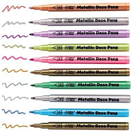Baker Ross AX379 Multi Purpose Metallic Deco Pens - Pack of 10, For Kids Colouring, Painting Kits and Arts and Crafts Projects