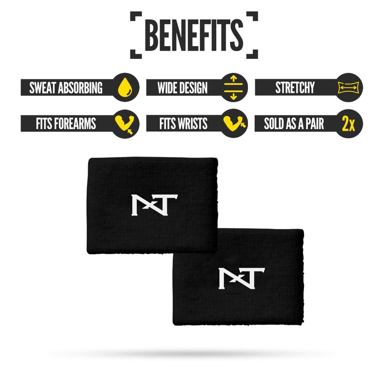 Nxtrnd Wrist Sweatbands for Football, Sold as a Pair (Black)