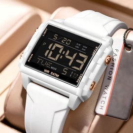 Digital Sports Watch Rectangular Outdoor Waterproof Watch Transparent Large Number Luminous Numbers with Chronograph Stopwatch Alarm Multifunctional Digital Watch for Men and Women Colourful Unique