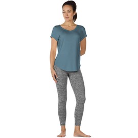 icyzone Open Back Yoga Shirts for Women - Exercise Workout Tops, Athletic Short Sleeves, Running T-Shirts Loose Fit (S, Harbor Blue)