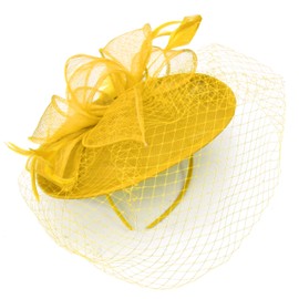 Caprilite Saucer Sinamay Headband Fascinator Wedding Ascot Hat Hatinator Birdcage Veil[Yellow]