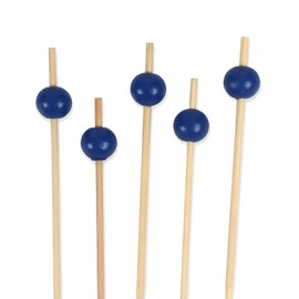 BambooMN Decorative Ball End Cocktail Fruit Sandwich Picks Skewers for Catered Events, Holiday's, Restaurants or Buffets Party Supplies - 4.7" Blue, 100 pcs