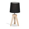 Relaxdays Tripod Table Lamp, Wood & Fabric, E14, Scandinavian Design,