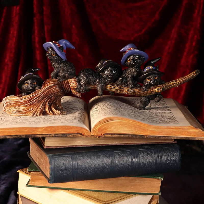 Nemesis Now Purrfect Broomstick Witches Familiar Black Cats and Broomstick
