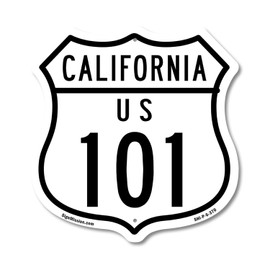 California Route Marker Shield Sign Us 101 6 inch X 6 inch Shield Shaped Commercial Grade Plastic Sign Weather Resistant, UV Protected for Workplace Made in the USA