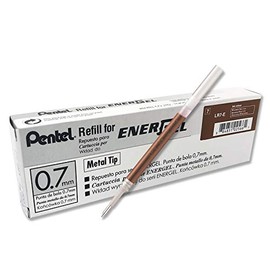 Pentel Refill Ink for EnerGel RTX Retractable Gel Pen 12 Pack, 0.7mm, Medium Point, Brown (LR7-E)