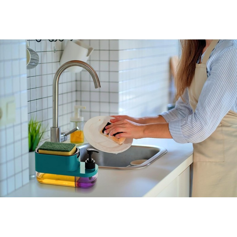 Accessorize Kingdom Kitchen Soap Dispenser with Sponge Holder, 2-Chamber Design,