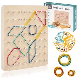 Wooden Geoboard, Montessori Toy from 3 Years, Motor Skills Toy, Educational Toy of Figures & Shapes, Geometry Board, Children's Toy for Children, Gift, Boys and Girls
