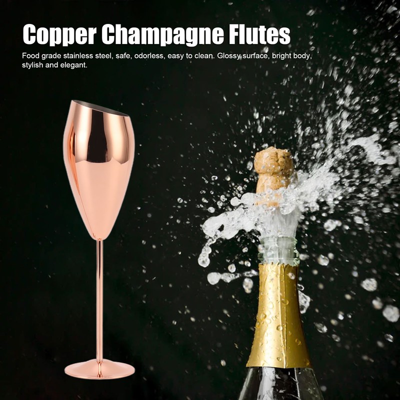 2pcs Copper Champagne Flutes Set Sturdy Thick Bottom Stainless Steel