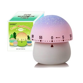 NUOSWEK Mechanical Kitchen Timer, Cute Mushroom Timer for Kids, Wind Up 60 Minute Manual Countdown Timer for Classroom, Home, Study and Cooking (Grey Base)