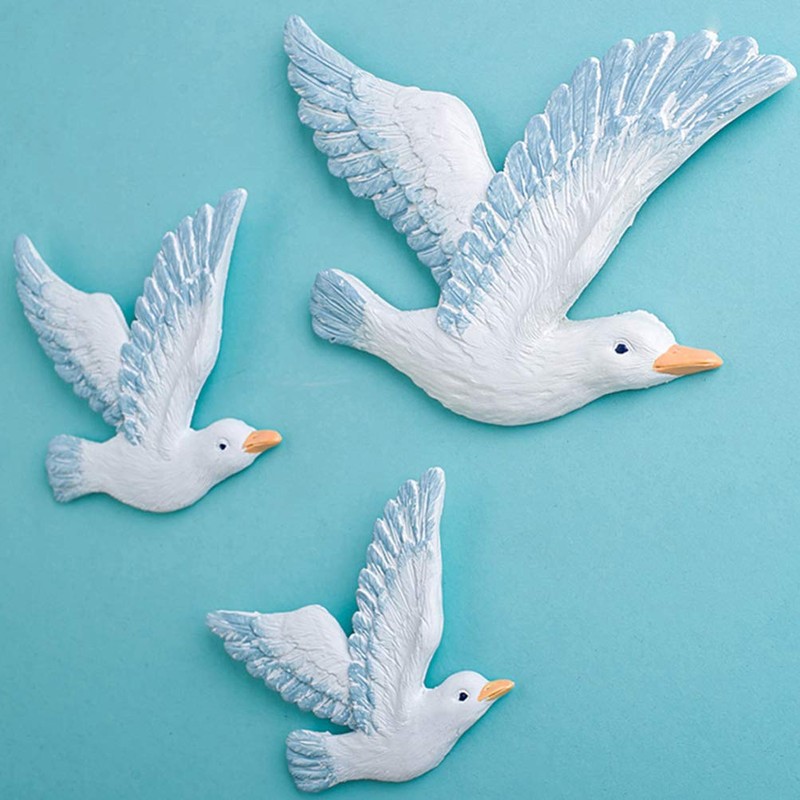 Healifty 3pcs Resin Seagulls Mediterranean Birds Wall Hanging for Home