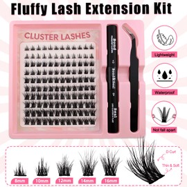 120 Pcs DIY Wimpern Extensions Set 8-16mm Mixed Flauschiges Wimpern Einzeln Individuelle Falsche Wimpern Cluster mit Wimpernkleber und Pinzette für Anfänger Wiederverwendbar Wimpernbüschel (0.07D)