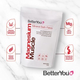 BetterYou Magnesium Muscle Bath Flakes - with Energizing Essential Oils Blended with Lemon and Rosemary - Reinvigorate Tired Bodies - Recharge After Exercise - Vegan and Palm Oil Free - 2.3 lb