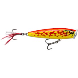 Rapala - Skitter Pop Elite Balsa Fishing Bait (Lead Free) - Lure Mer & Fresh Water Floating - Surface Swimming Depth, Size 9.5 cm / 17g - Made in Estonia - Gold-Plated Orange Frog
