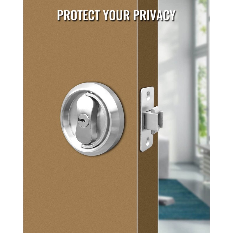 Silver Pocket Door Lock with Key and 2 3/8" 60mm