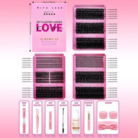 RITALASH 960PCS Spike&Cat Lash D Curl Individual Eyelashes Black Individual Eyelashes Soft And Comfortable Kit With Lash Bond&Seal Lash Remover Tweezers Dual-Ended Brush Shampoo&Brush Headband Wristband For Daily Life & Dates & Party