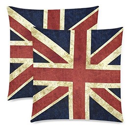 Liuzhis 2 Pack Vintage Britain Flag Union Jack Cotton Throw Pillowcase 18x18 Twin Sides, Red Blue Flag of England Zippered Cushion Pillow Case Cover Set Decorative for Couch Bed