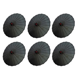 THY COLLECTIBLES Set of 6 Kid's Size 22" Japanese Chinese Umbrella Parasol for Wedding Parties, Photography, Costumes, Cosplay, Decoration and Other Events (Black)
