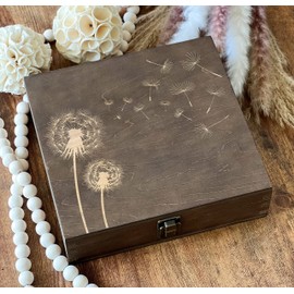 Dandelions Wooden Box Flowers Gift For Her Best Friend Gif, Spring Boxes Keepsake Box Anniversary Memory Box Engraved Box 8.5 x 8 x 2.5 in. Dark Walnut