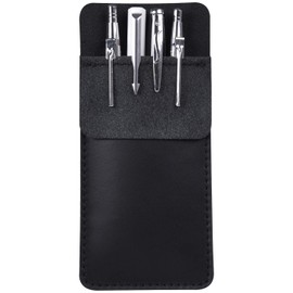 Wisdompro Genuine Leather Heavy Duty Pocket Protector Pen Holder Pouch for Shirts, Lab Coats, Pants - Multi-Purpose - Holds Pens, Pointers, Pencils, and Notes - Vintage Black