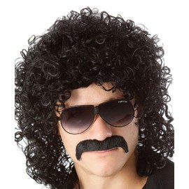 70s 80s Men's Party Fancy Dress Halloween Wig curly black mullet Rockstar Wig(short)