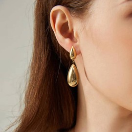 Large Statement Earrings Gold Stud Earrings Gold Hypoallergenic Stainless Steel Earrings Women's Chunky Bow Earrings Jewellery Women Gifts for Women, Gold Plated, No Gemstone