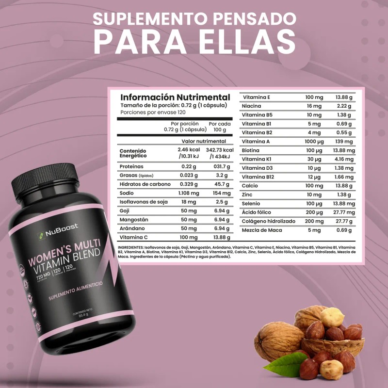Multivitamínico Mujer 120 Cápsulas Nuboost Vitaminas