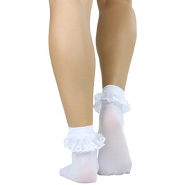 ToBeInStyle Women's Lace Ruffle Anklet Socks - White - One Size