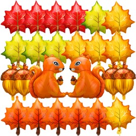 Hungdao 24 Pcs Fall Balloons Thanksgiving Maple Leaf Acorn Squirrel Foil Balloons Harvest Autumn Party Decorations for Home Thanksgiving Festival Birthday Wedding Supplies