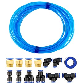 Toolly Polyurethane Air Hose Pipe Tube Kit 6mm OD 4mm ID, Pneumatic Air Tubing, Polyurethane PU Air Hose Pipe Tube Kit with Push to Connect Air Fittings 32.8ft for Air Line or Fluid Transfer