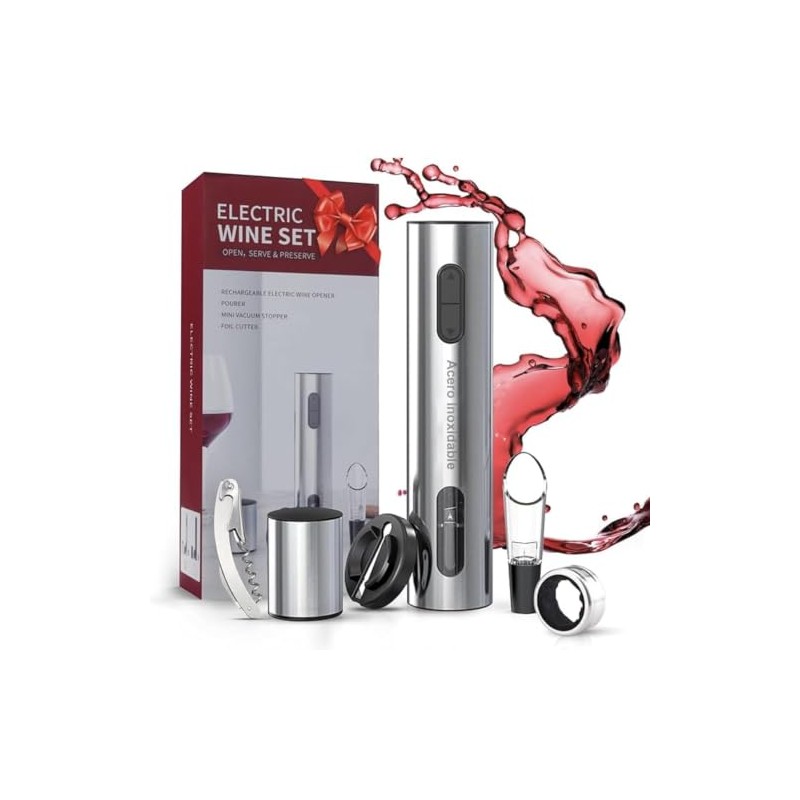 CHVEGLUZ Sacacorchos Eléctrico Abridor Vino 6 en 1 Acero Inoxidable